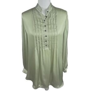 Soft Surroundings Long Sleeve Tunic Top Blouse Sz XS Sage Green Pleated Silky